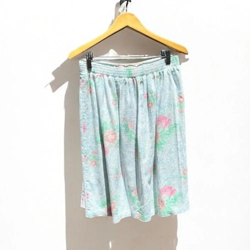 🌻Vintage F.R. Bentley Pleated Pastel Floral Midi Skirt Elastic Waistband Size M - Picture 5 of 8
